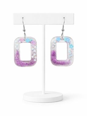 Purple Glitter Rectangle Drop Earrings - Women Jewelry